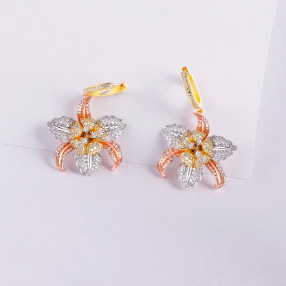 Wholesale Silver Cubic Zircon Mult-color Statement Flower Bridal Jewelry Sets-Earring