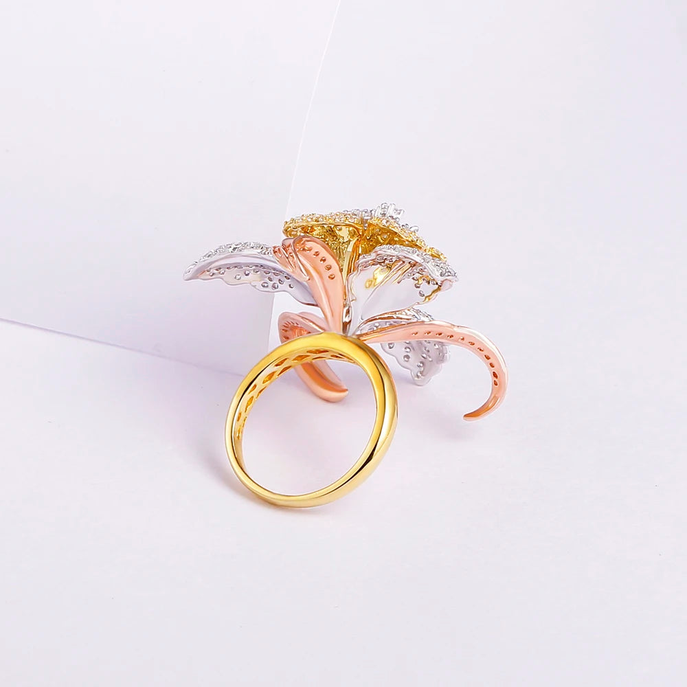 Wholesale Silver Cubic Zircon Mult-color Statement Flower Bridal Jewelry Sets-Ring