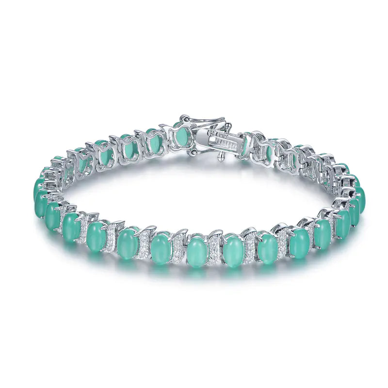 Wholesale Silver Cubic Zircon Oval Cut Lab Created Gemstone Tennis Bracelets