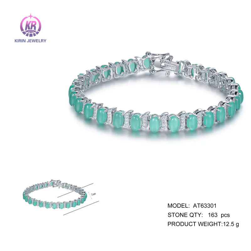 Wholesale Silver Cubic Zircon Oval Cut Lab Created Gemstone Tennis Bracelets for Women