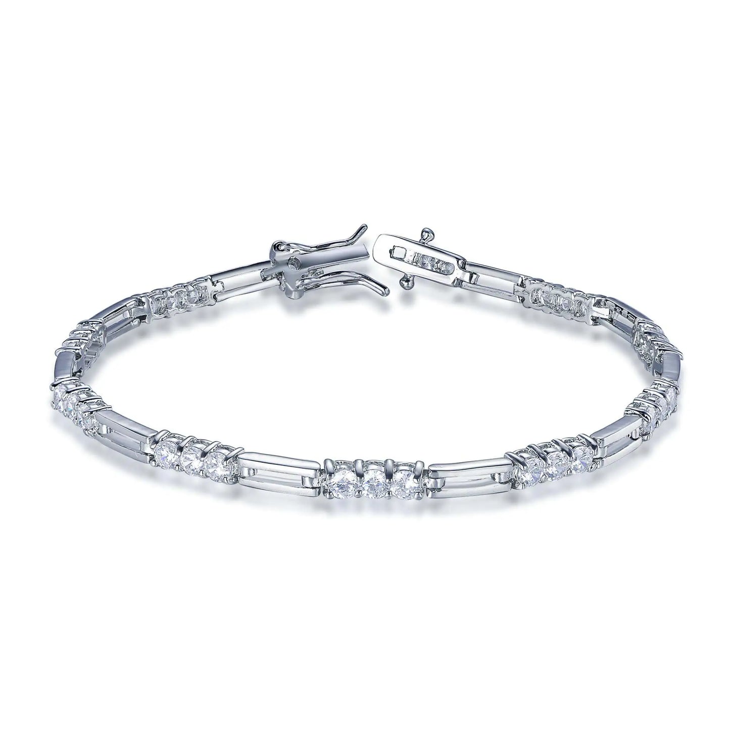 Wholesale Silver Cubic Zircon Paperclip Chain Lab Created Diamond Line Bracelet