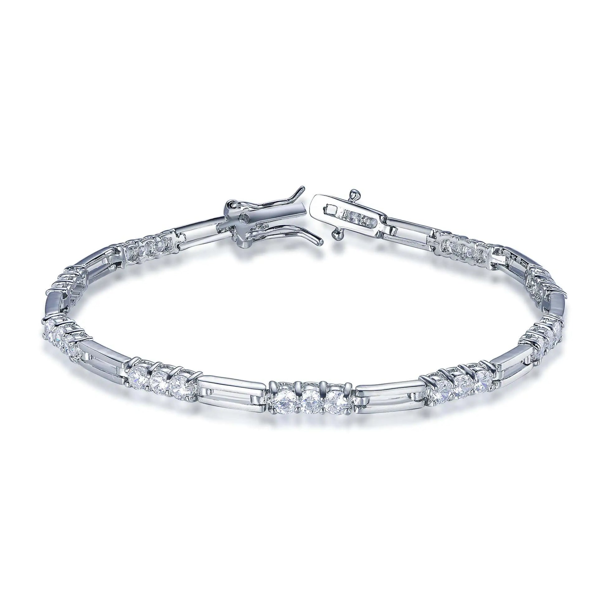Wholesale Silver Cubic Zircon Paperclip Chain Lab Created Diamond Line Bracelet