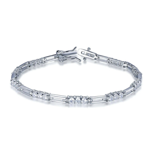 Wholesale Silver Cubic Zircon Paperclip Chain Lab Created Diamond Line Bracelet