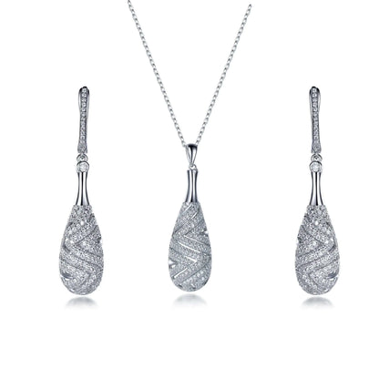 Wholesale Silver Cubic Zircon Pave Long Chandelier Drop Bridal Party Jewelry Sets