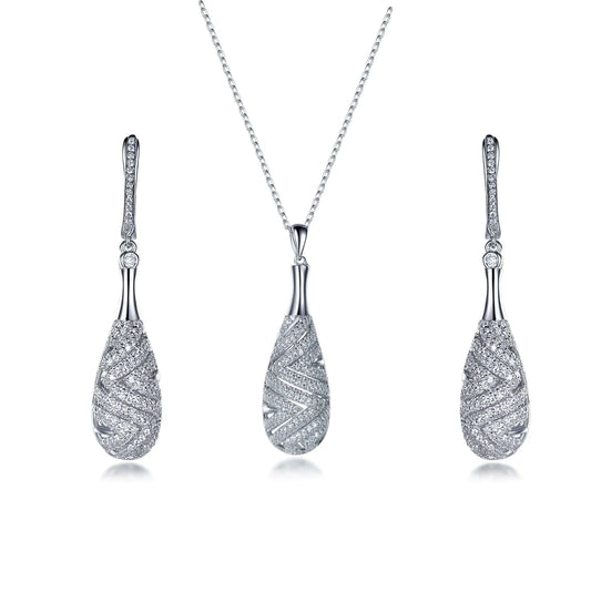 Wholesale Silver Cubic Zircon Pave Long Chandelier Drop Bridal Party Jewelry Sets