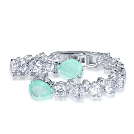Wholesale Silver Cubic Zircon Pear Cut 2 Gemstone Personalized Bangle