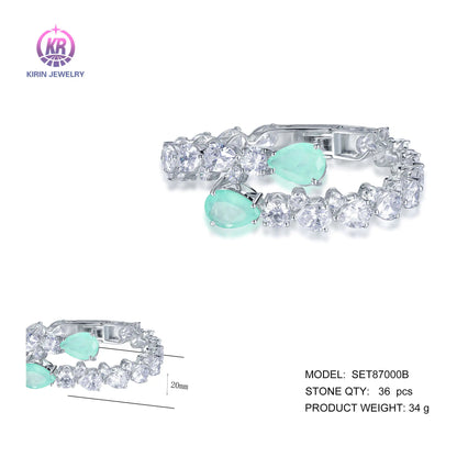 Wholesale Silver Cubic Zircon Pear Cut 2 Gemstone Personalized Bangle for Women