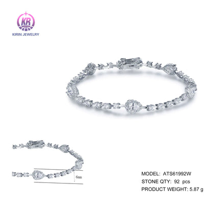 Wholesale Silver Cubic Zircon Pear Round Lab Diamond Tennis Bracelet​ for Women