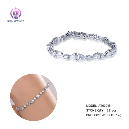 Wholesale Silver Cubic Zircon Pear Round Lab Diamonds Tennis Bracelet for Women