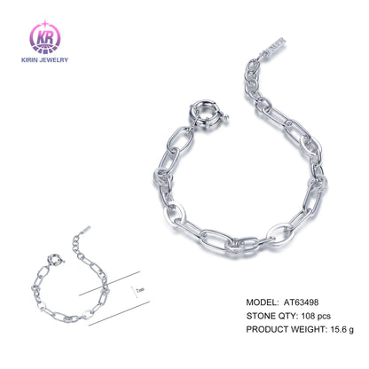 Wholesale Silver Cubic Zircon Personalized Adjustable Paperclip Chain Bracelet for Women