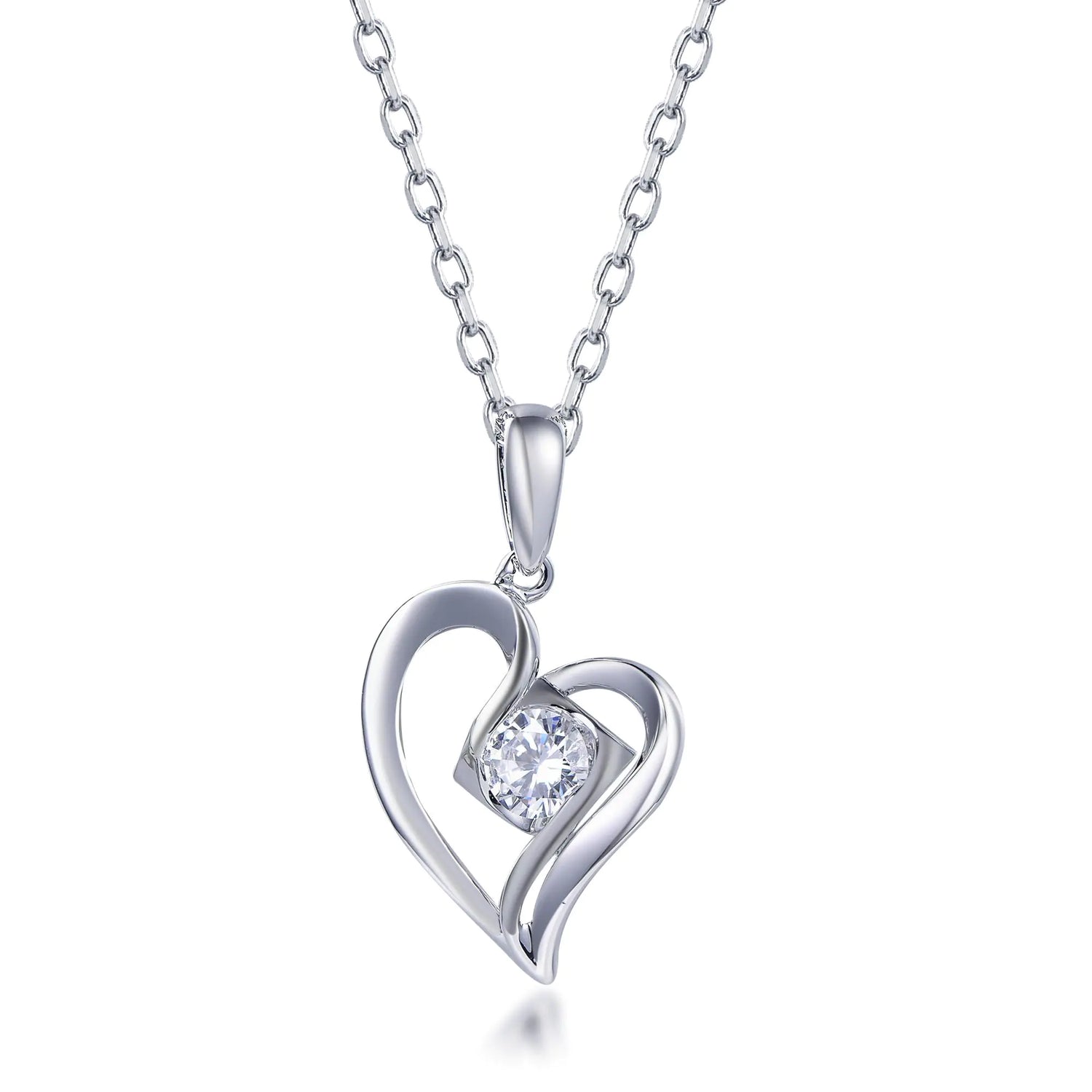 Wholesale Silver Cubic Zircon Round Brilliant Cut Lab Diamond Heart Pendant