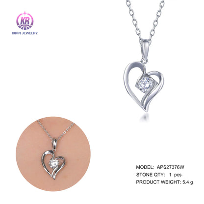 Wholesale Silver Cubic Zircon Round Brilliant Cut Lab Diamond Heart Pendant for Women