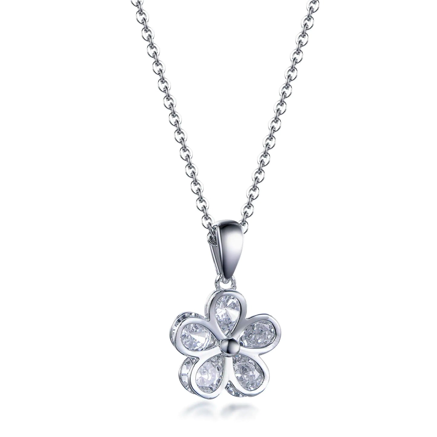 Wholesale Silver Cubic Zircon Round Cluster Five-Petal Design Flower Pendant​