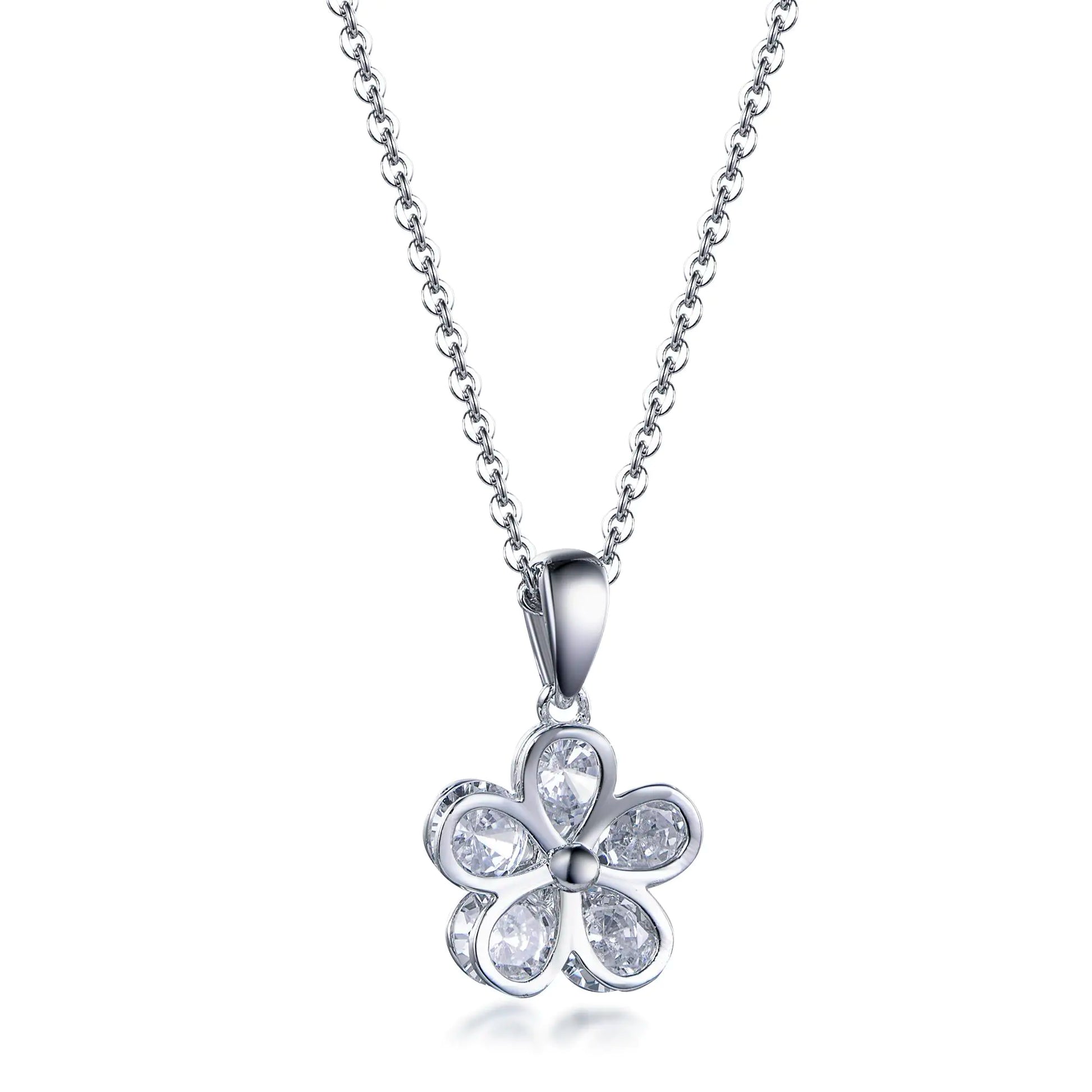 Wholesale Silver Cubic Zircon Round Cluster Five-Petal Design Flower Pendant​