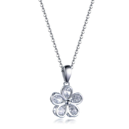 Wholesale Silver Cubic Zircon Round Cluster Five-Petal Design Flower Pendant​