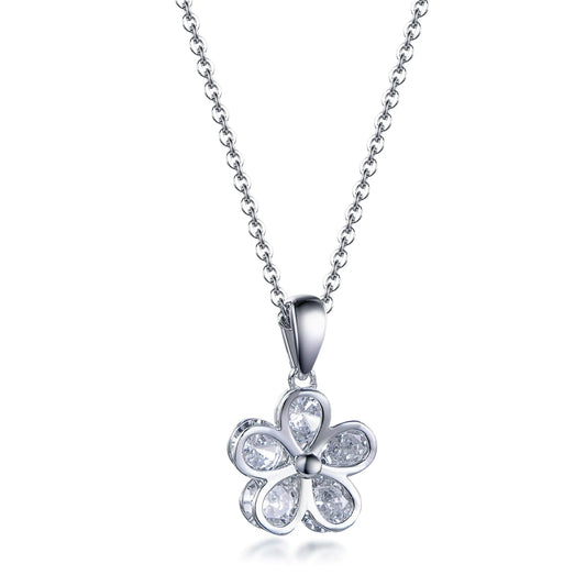Wholesale Silver Cubic Zircon Round Cluster Five-Petal Design Flower Pendant​