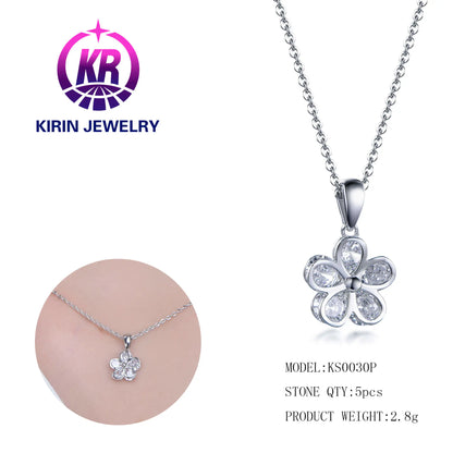 Wholesale Silver Cubic Zircon Round Cluster Five-Petal Design Flower Pendant​ for Women