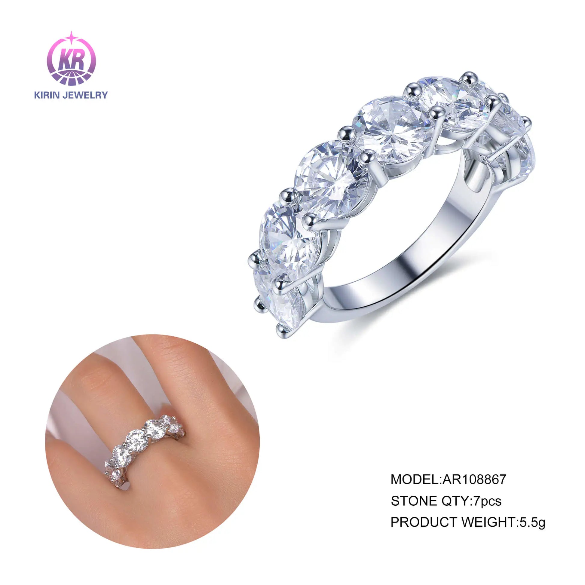 Wholesale Silver Cubic Zircon Round Cut Lab Created Diamond 7 Stone Ring for Women