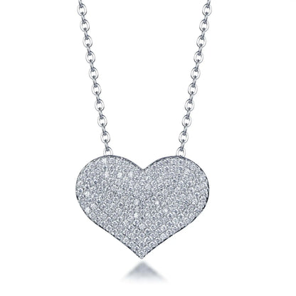 Wholesale Silver Cubic Zircon Round Cut Lab Created Diamond Cluster Heart Pendant