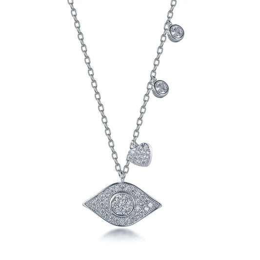 Wholesale Silver Cubic Zircon Round Cut Lab Created Diamond Evil Eye Pendant