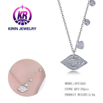 Wholesale Silver Cubic Zircon Round Cut Lab Created Diamond Evil Eye Pendant for Women