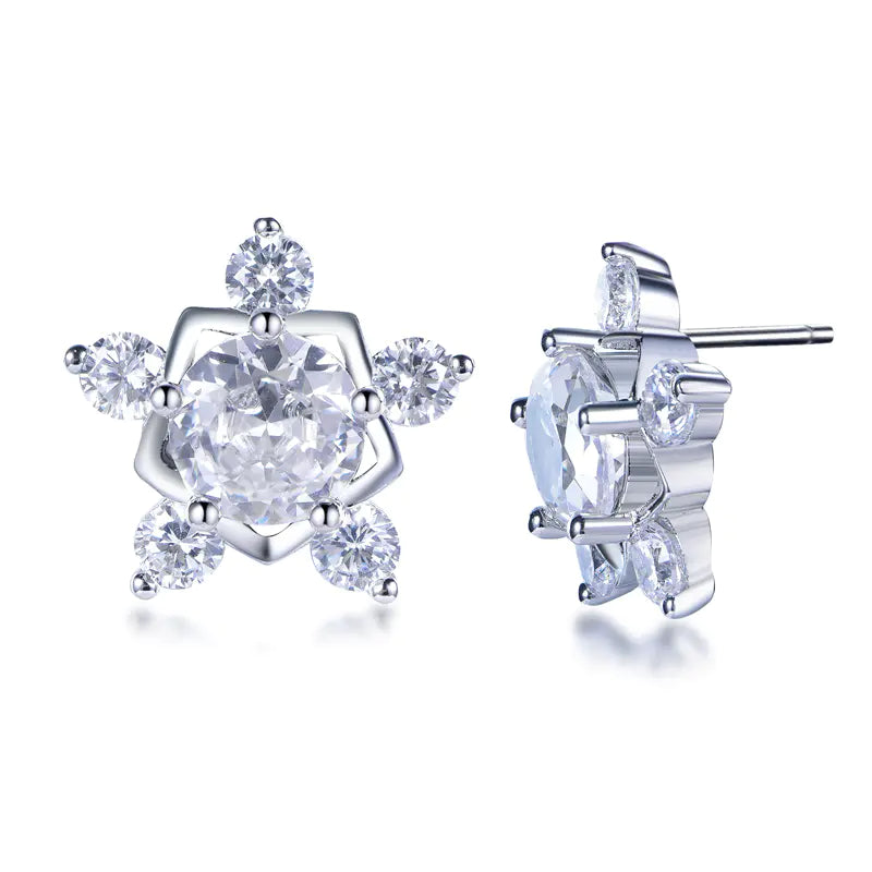 Wholesale Silver Cubic Zircon Round Cut Lab Created Diamond Star Flower Earrings