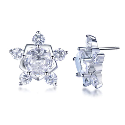 Wholesale Silver Cubic Zircon Round Cut Lab Created Diamond Star Flower Earrings