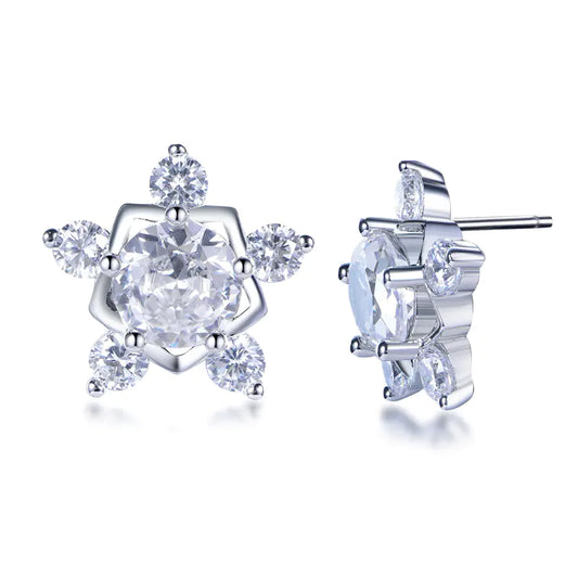 Wholesale Silver Cubic Zircon Round Cut Lab Created Diamond Star Flower Earrings