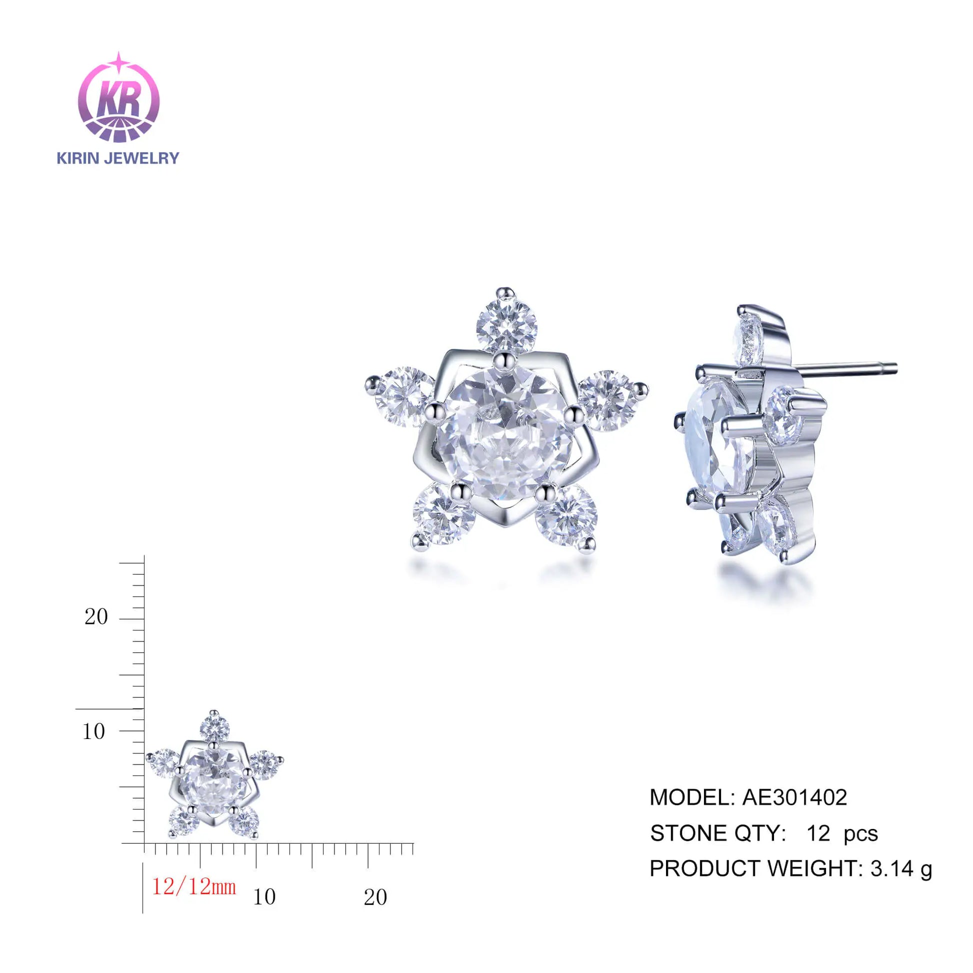Wholesale Silver Cubic Zircon Round Cut Lab Created Diamond Star Flower Earrings for Women