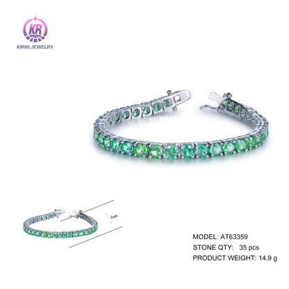 Wholesale Silver Cubic Zircon Round Cut Lab Created Emerald Tennis Bracelet​ for Women