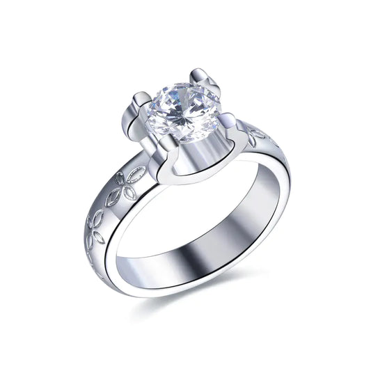 Wholesale Silver Cubic Zircon Round Cut Simulated Diamond Solitaire Style Ring