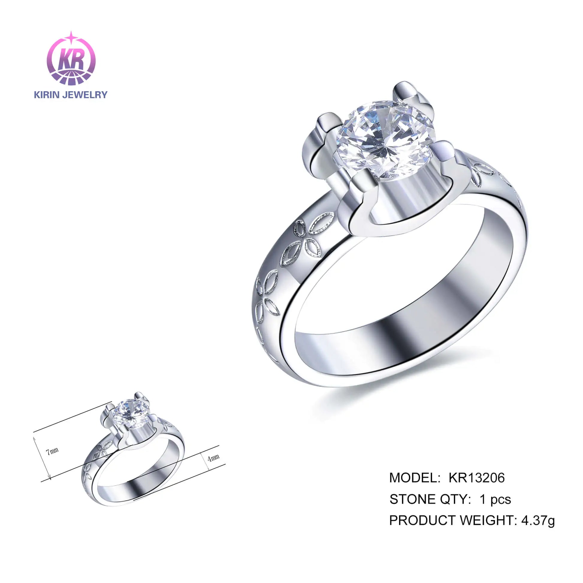 Wholesale Silver Cubic Zircon Round Cut Simulated Diamond Solitaire Style Ring for Women