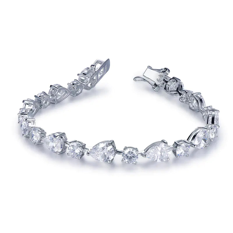 Wholesale Silver Cubic Zircon Round & Pear Shape Lab Diamond Bracelet