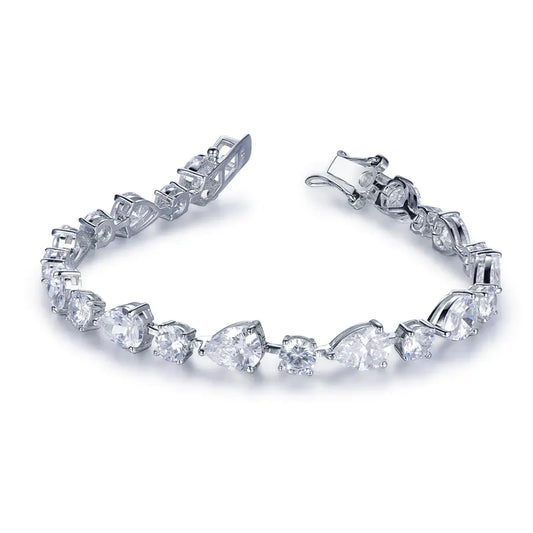 Wholesale Silver Cubic Zircon Round & Pear Shape Lab Diamond Bracelet