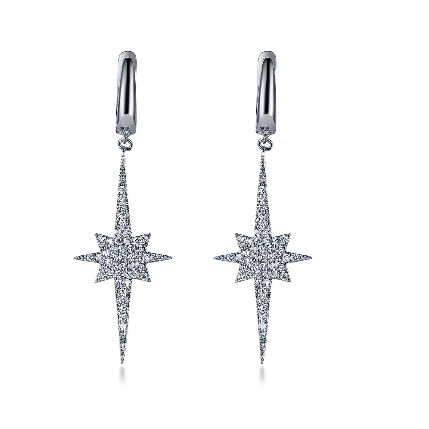 Wholesale Silver Cubic Zircon Round Simulated Diamond Star Drop Earrings