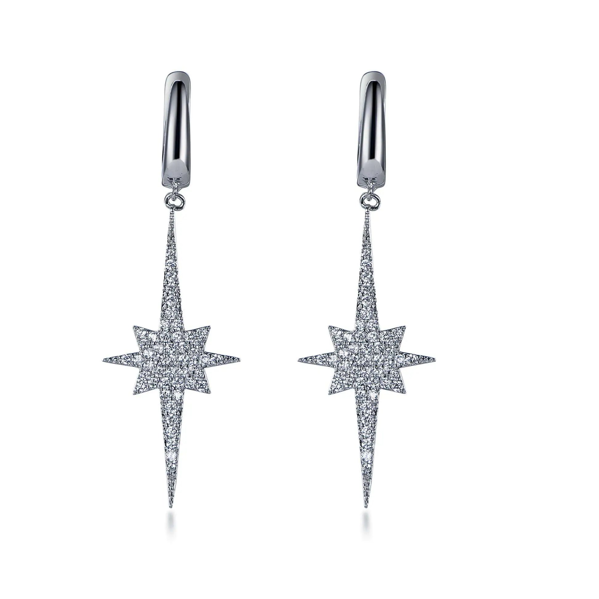 Wholesale Silver Cubic Zircon Round Simulated Diamond Star Drop Earrings