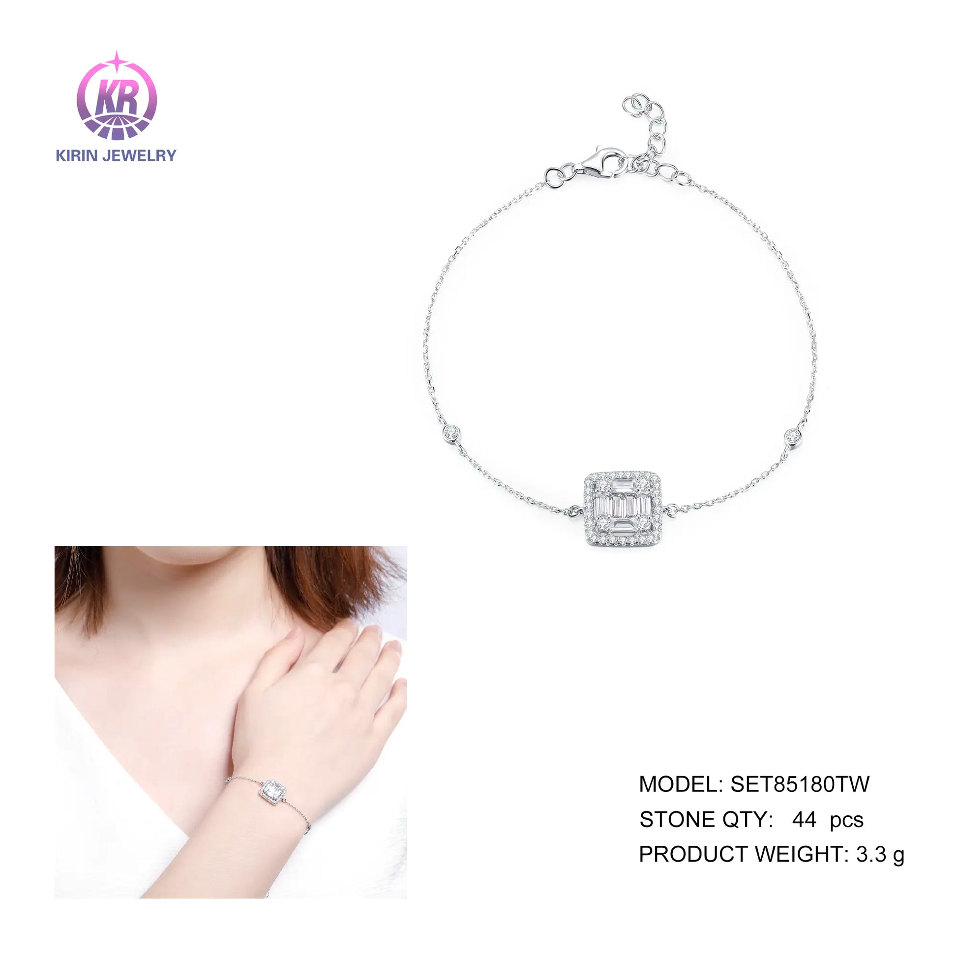 Wholesale Silver Cubic Zircon Simple Bracelet Lab Created Diamond Jewelry Sets​