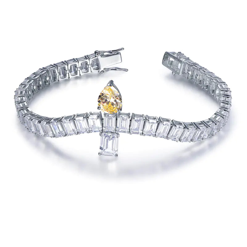 Wholesale Silver Cubic Zircon Simulated Citrine Charm Tennis Bracelet​