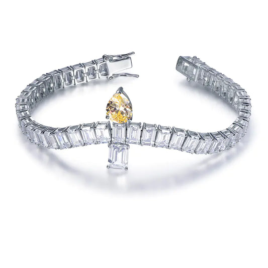 Wholesale Silver Cubic Zircon Simulated Citrine Charm Tennis Bracelet​