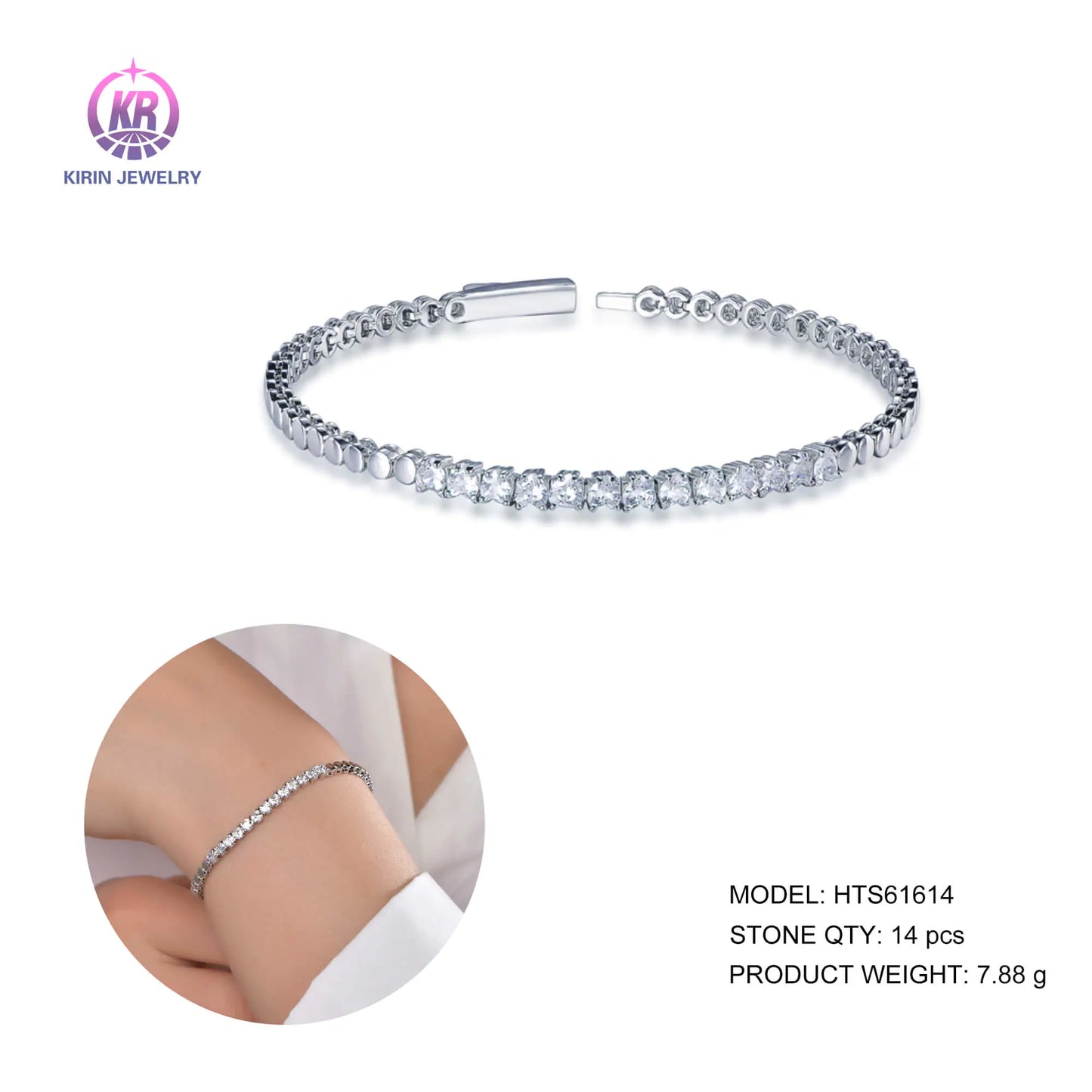 Wholesale Silver Cubic Zircon Simulated Diamond Heart Shaped Tennis Bracelet for Women
