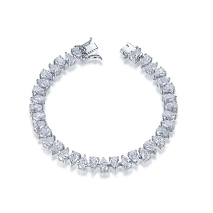 Wholesale Silver Cubic Zircon Simulated Diamond Pear Shaped Tennis Bracelet