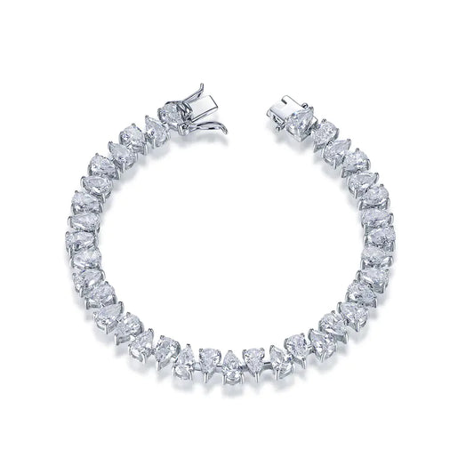 Wholesale Silver Cubic Zircon Simulated Diamond Pear Shaped Tennis Bracelet