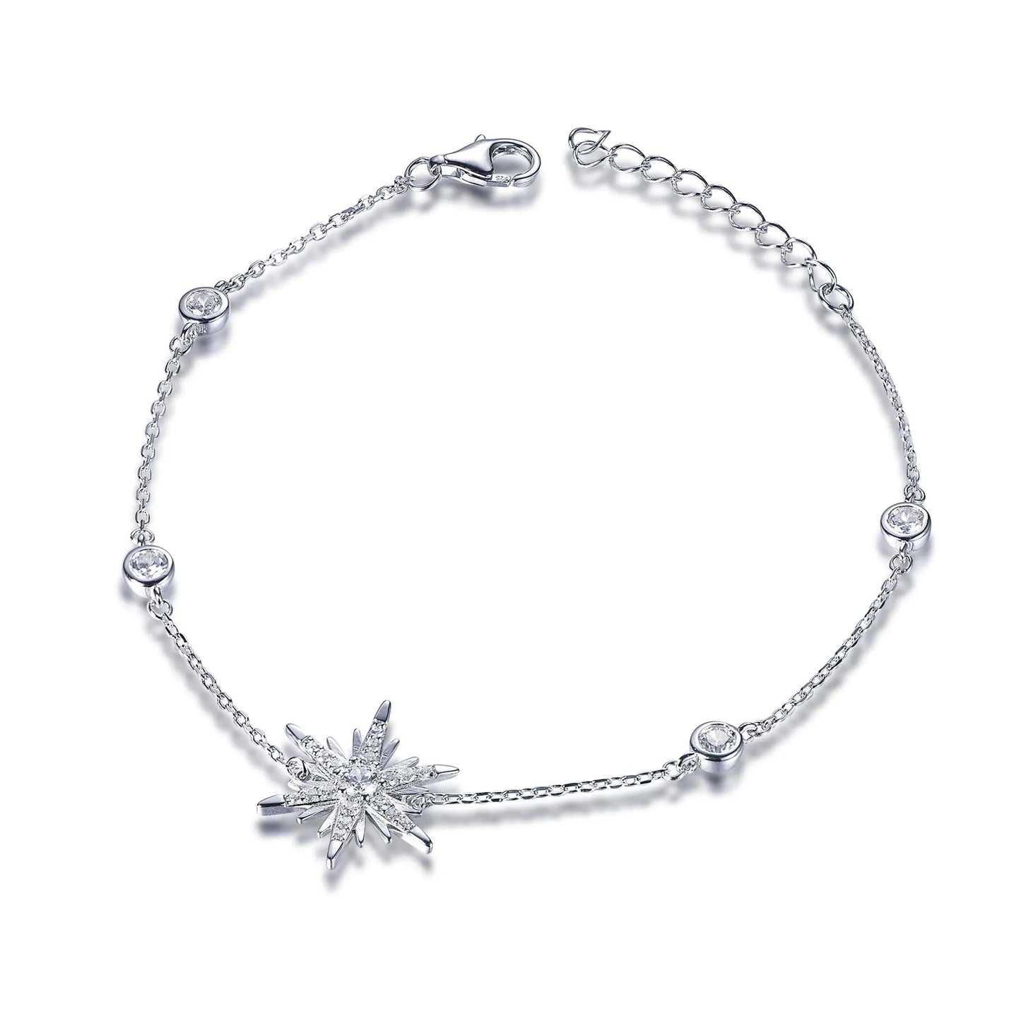 Wholesale Silver Cubic Zircon Simulated Diamond Simple Starburst Bracelet​