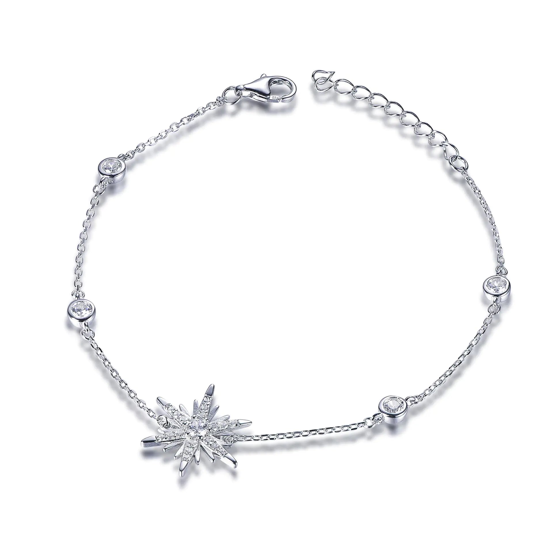 Wholesale Silver Cubic Zircon Simulated Diamond Simple Starburst Bracelet​