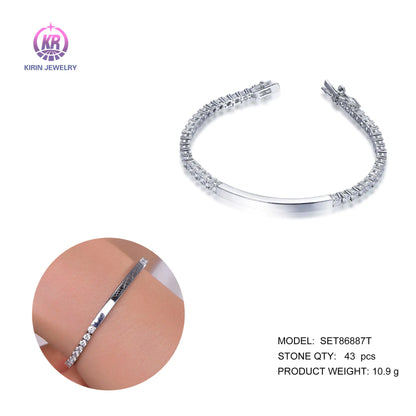 Wholesale Silver Cubic Zircon Simulated Diamond Thin Tennis Bar Link Bracelet for Women