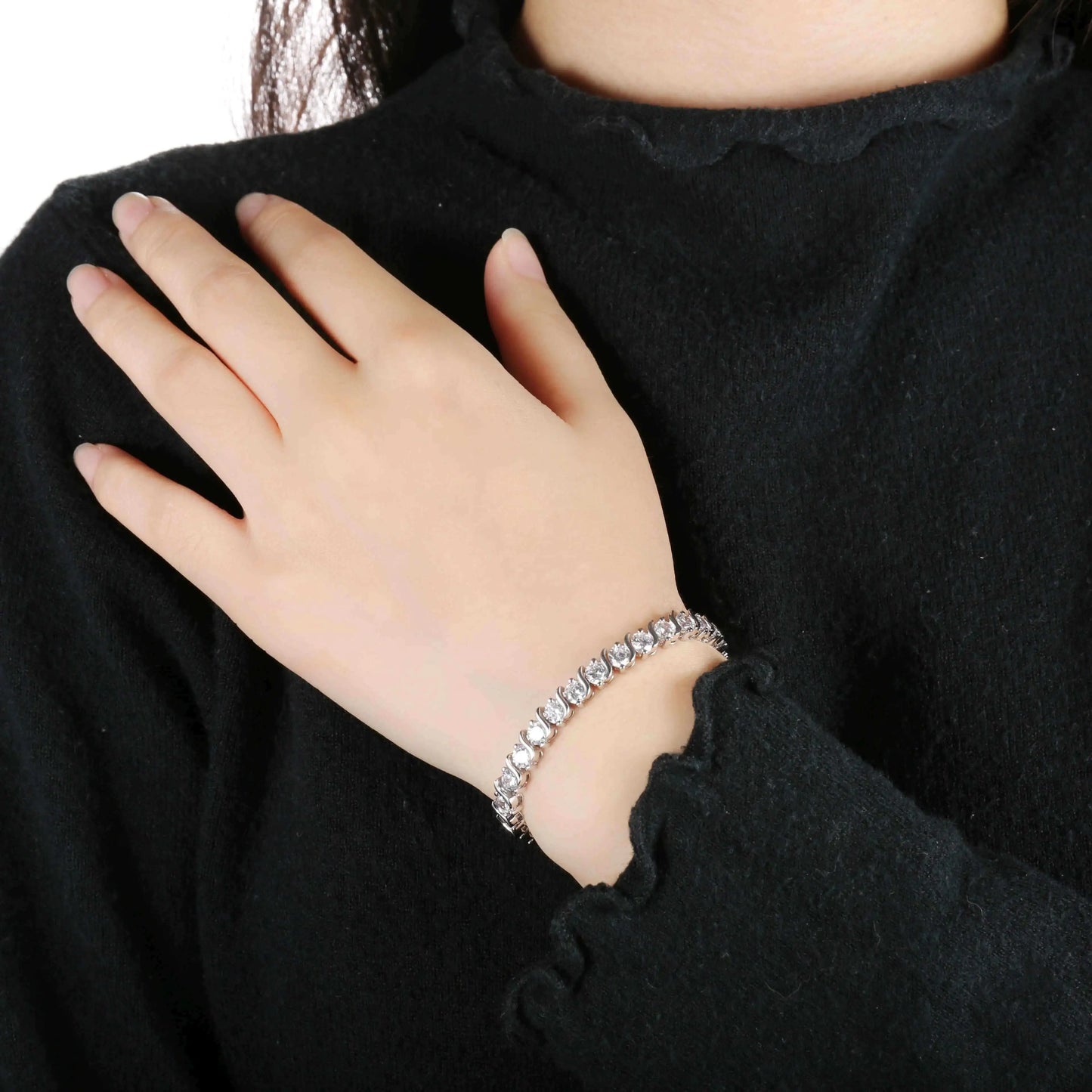 Wholesale Silver Cubic Zircon Solitaire Swirl S Wave Tennis Bracelet​ for Women