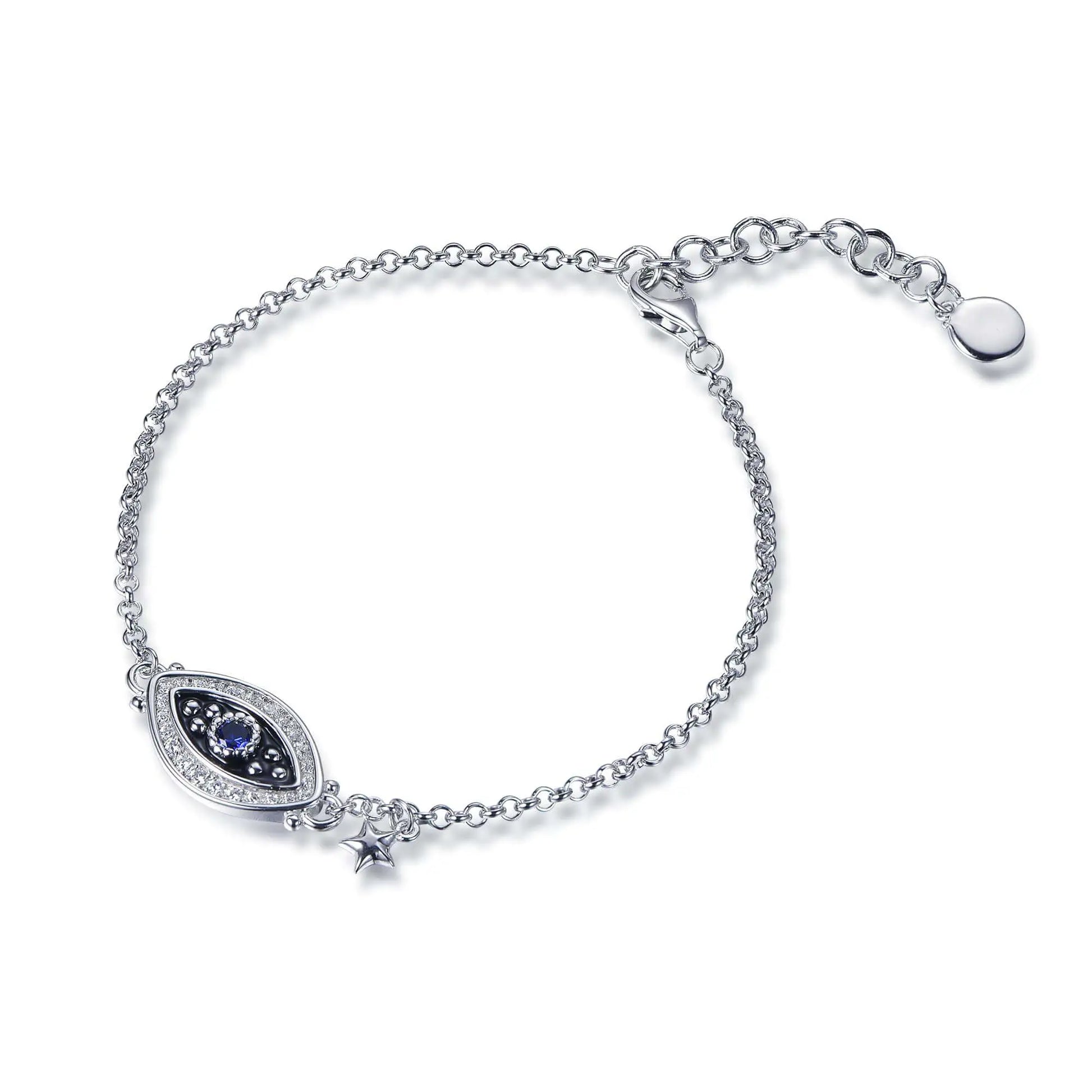 Wholesale Silver Cubic Zircon & Spinel Blue Evil Eye Bracelet​