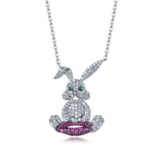 Wholesale Silver Cubic Zircon & Spinel & Corundum Animal Rabbit Design Pendant