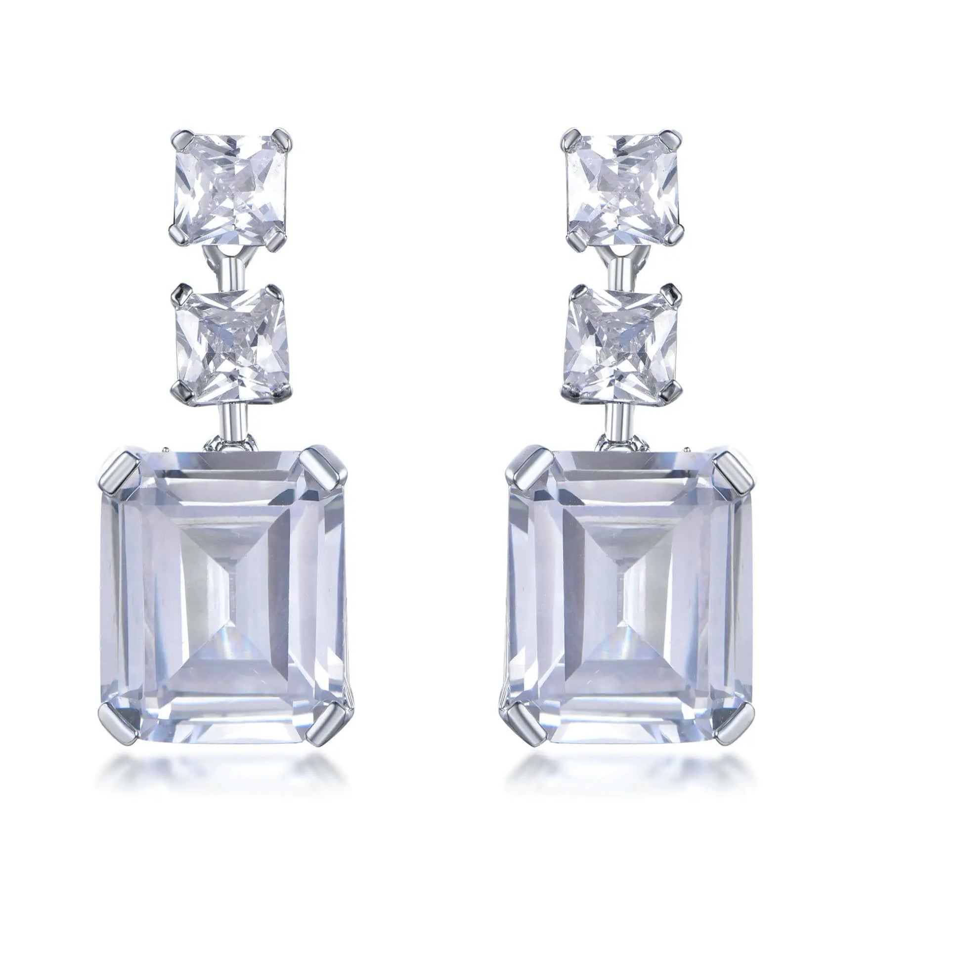 Wholesale Silver Cubic Zircon Square Cut Simulated Diamond Dangle Stud Earrings​