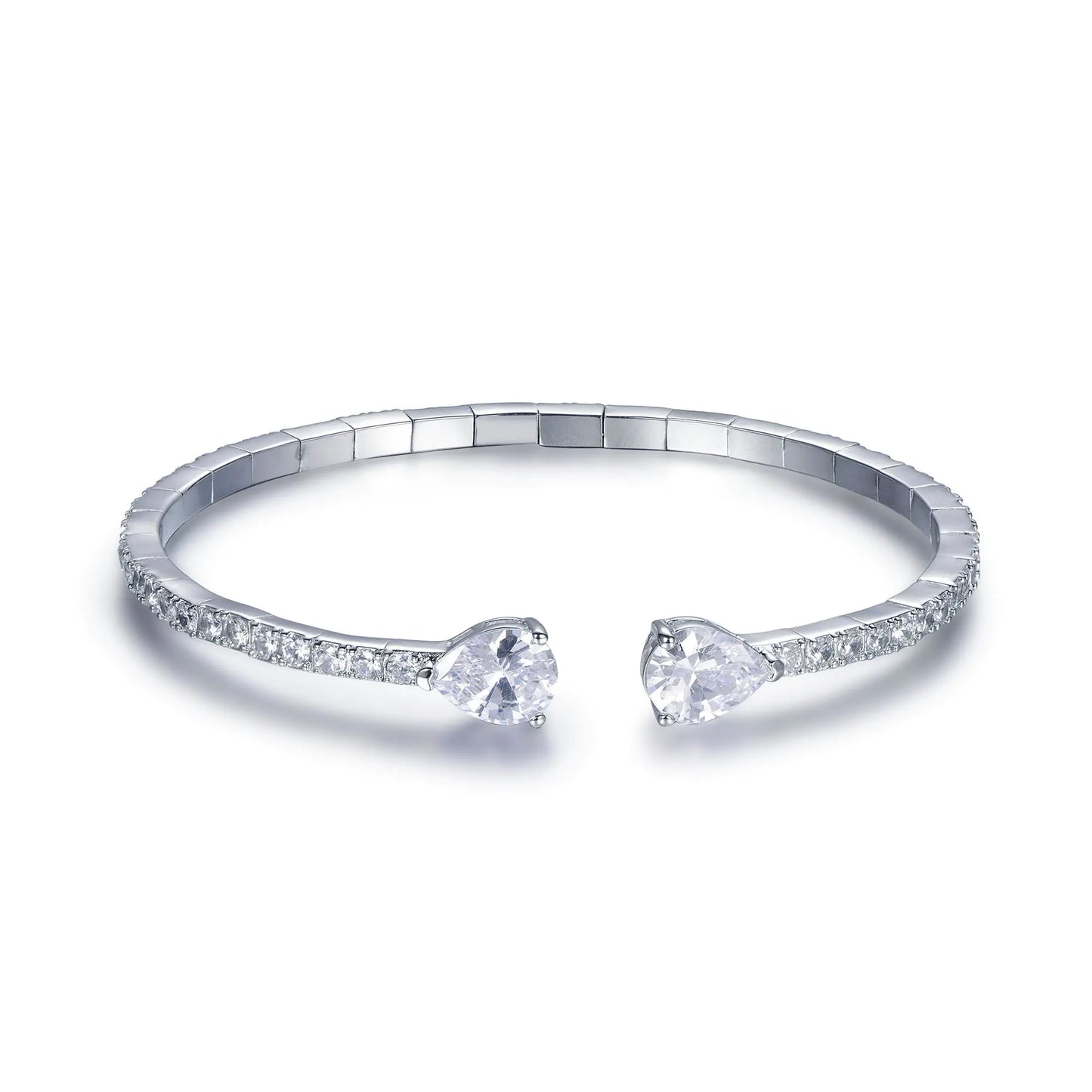 Wholesale Silver Cubic Zircon Teardrop Cuff Bracelet Bangles